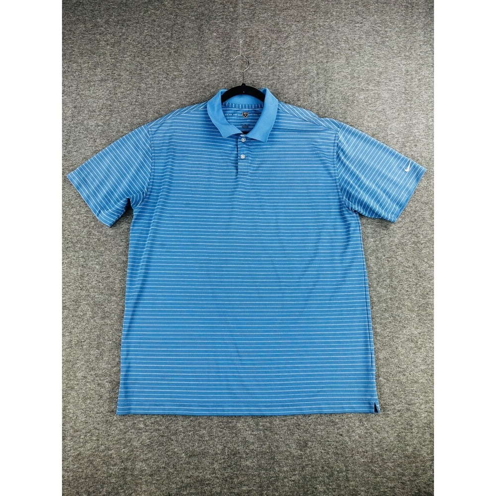 Vintage NIke Golf Polo Men's XL Blue White Striped Dri Fit Performance Shirt